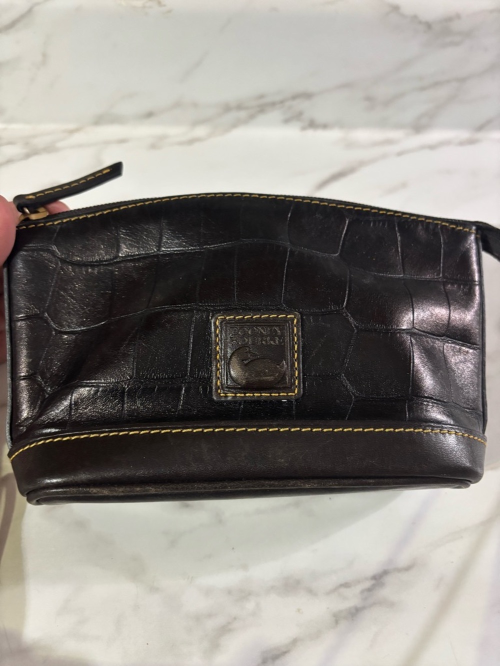 Dooney & Bourke Croc-Embossed Leather Toiletry Pouch with Yellow Stitching - Picture 2 of 10